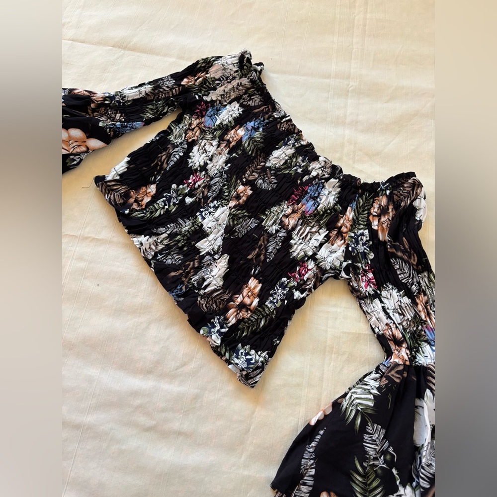 Ewto Elegant Floral Off-Shoulder Crop Top Size M long sleeve - Picture 10 of 14